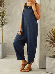 Solid color casual cropped jumpsuit