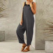 Solid color casual cropped jumpsuit
