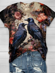 Halloween Raven Print Casual V-Neck T-Shirt