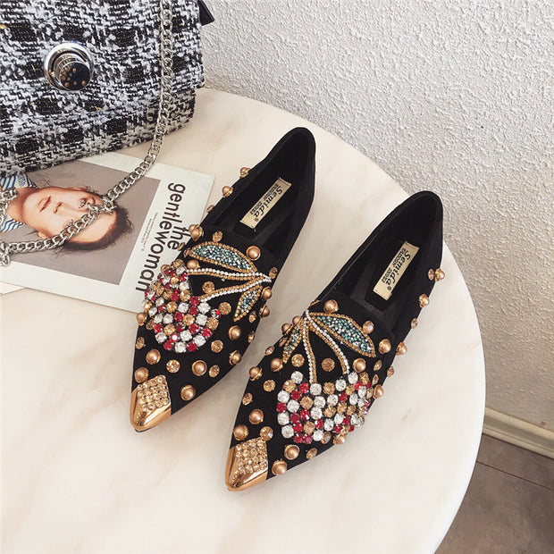 EleganteStep | Frühlingshafte Rhinestone-Kirsch Flats Schuhe