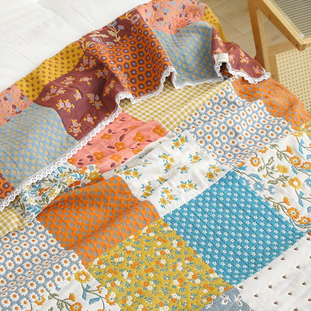Nap Breathable Floral 100% Cotton Sofa Autumn Throw Blanket Quilt