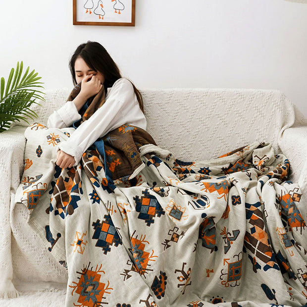 Summer Floral Nap 100% Cotton Sofa Throw Blanket Quilt