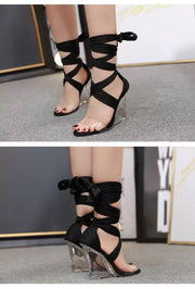 Olivia Peep Toe Lace-Up Wedges - MY SEXY STYLES