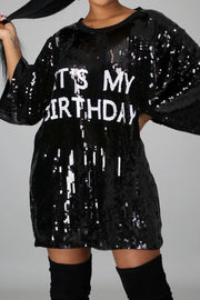 It's My Birthday Sequins T-Shirt Dress - MY SEXY STYLES