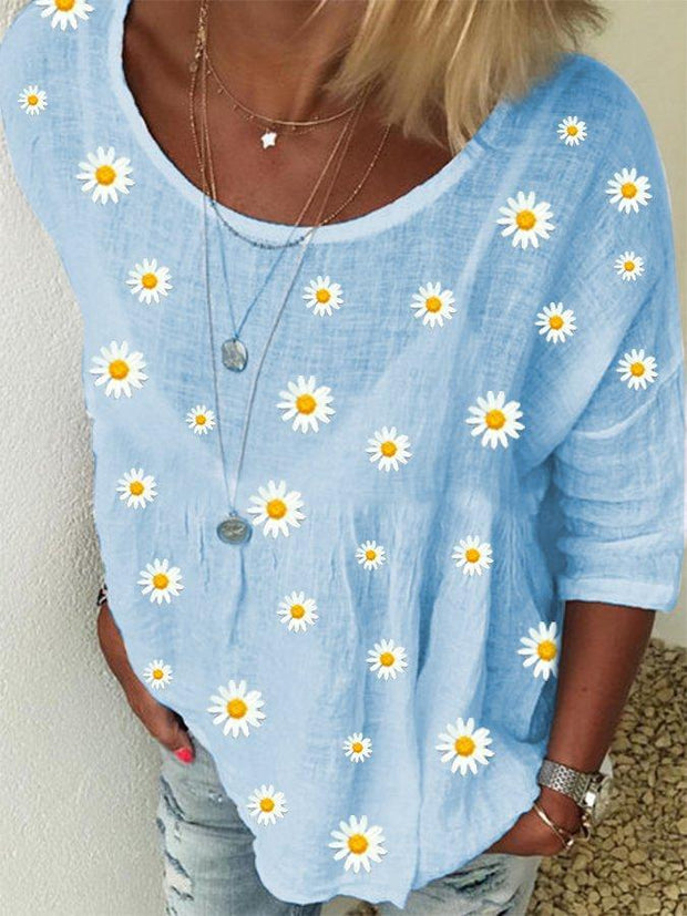 White Crew Neck Floral Shift Casual Shirts & Tops