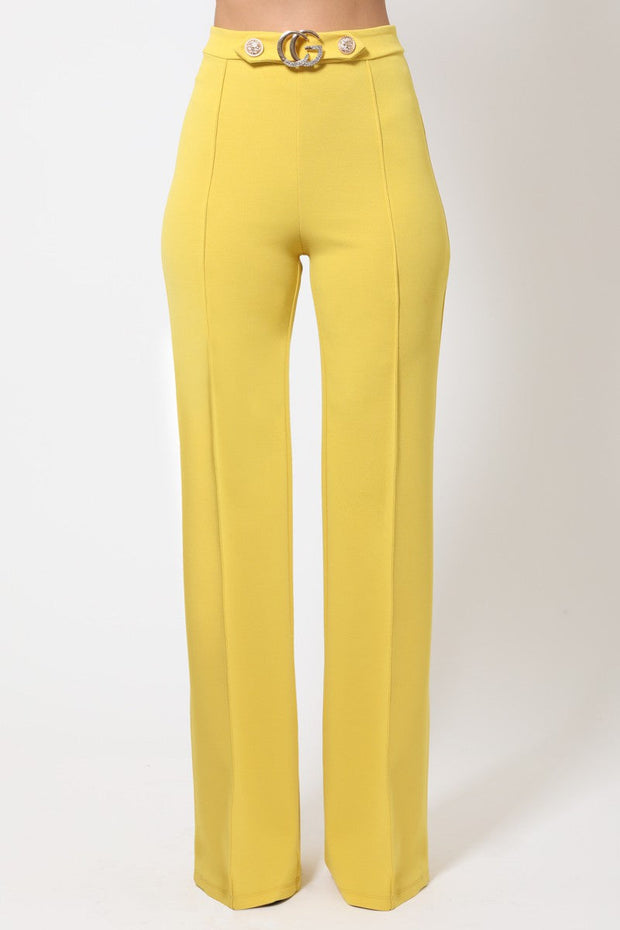 Gael Rhinestone G Buckle and Button Detail High Waist Pants in Mauve - MY SEXY STYLES