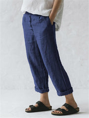 Women's Loose Oversized Cotton Linen Pocket Buttoned Pants