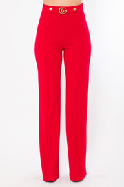 Gina CG Buckle and Button Detail High Waist Pants - MY SEXY STYLES