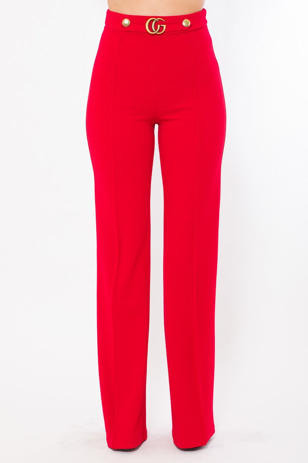 Gina CG Buckle and Button Detail High Waist Pants - MY SEXY STYLES