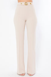 Gina CG Buckle and Button Detail High Waist Pants - MY SEXY STYLES