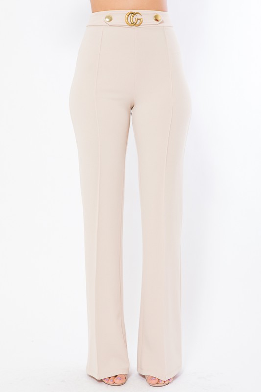 Gina CG Buckle and Button Detail High Waist Pants - MY SEXY STYLES