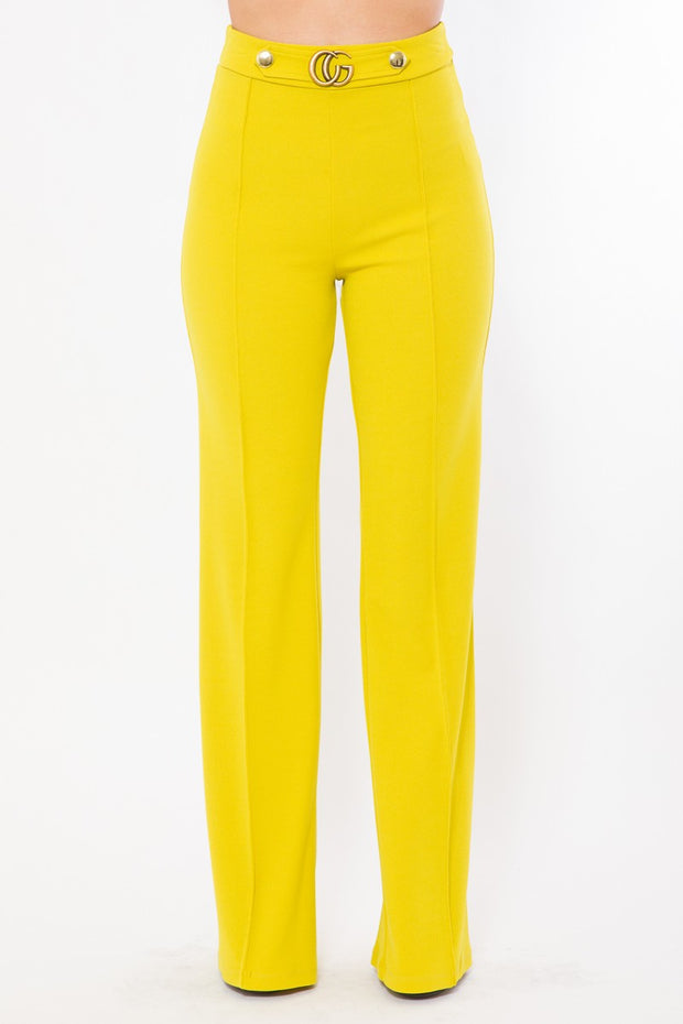 Gina CG Buckle and Button Detail High Waist Pants - MY SEXY STYLES
