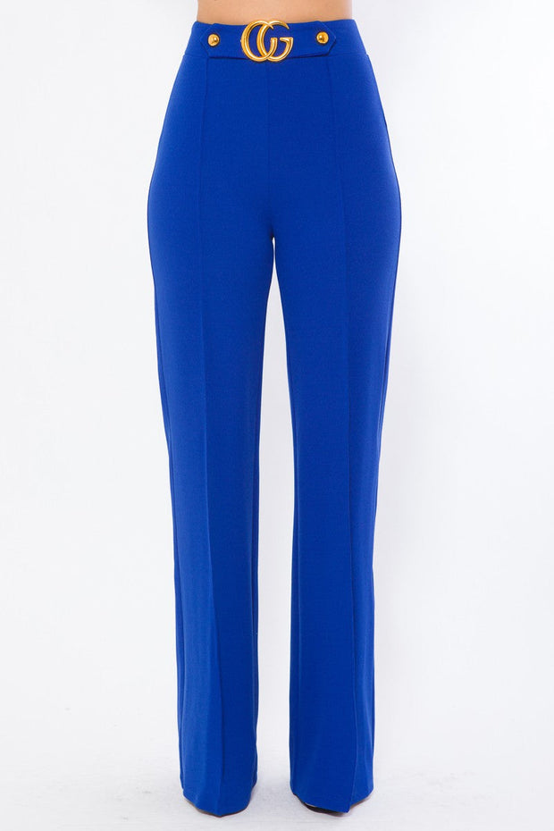 Gina CG Buckle and Button Detail High Waist Pants - MY SEXY STYLES