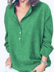 Women's cotton and linen solid color button shirt