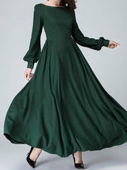 Vintage Linen Cotton Long-Sleeve Dress