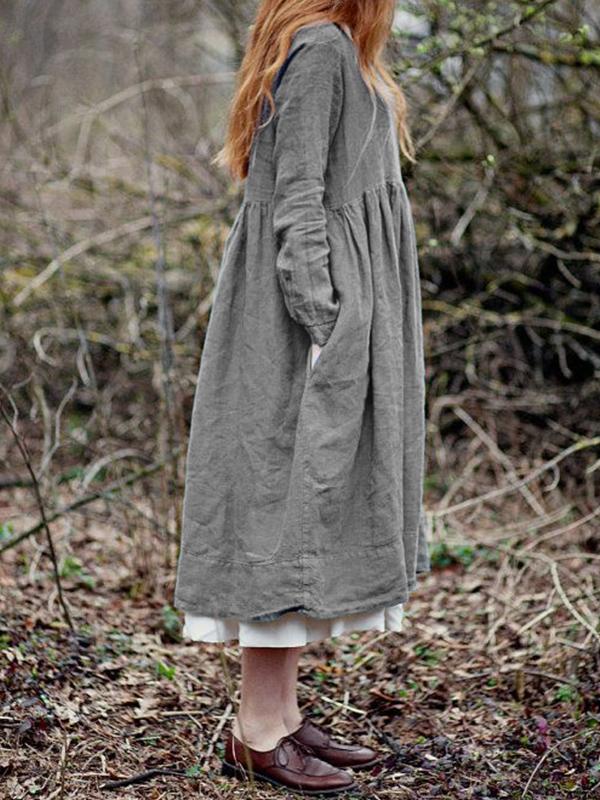 Natural Linen Long-Sleeve Dress