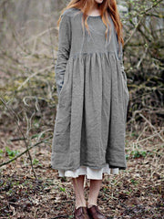 Natural Linen Long-Sleeve Dress