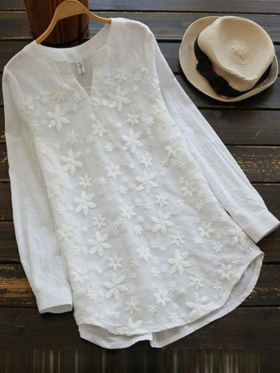 Lace embroidery long-sleeved shirt