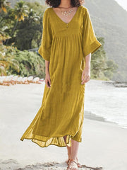 Fashion solid color loose cotton and linen dress