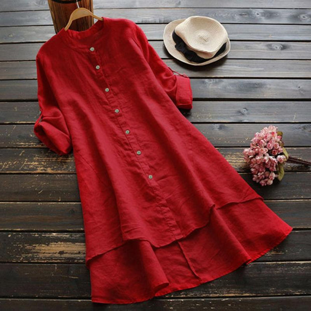 Women's Button cotton linen long style shirt