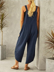 Women's Solid Color Casual Nine-point Overalls