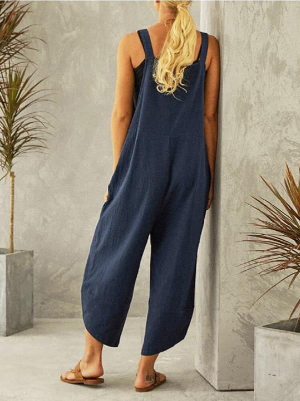 Women's Solid Color Casual Nine-point Overalls