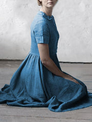 Natural Cotton Linen Short-Sleeve Maxi Dress