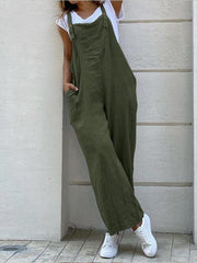 Women's Linen Strap Solid Color Long Jumpsuit