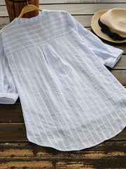 Ladies V-neck Short Sleeve Striped T-Shirt With Pocket