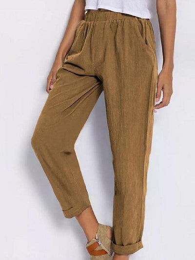 Women's Cotton Linen Loose Pocket Casual Straight Pants