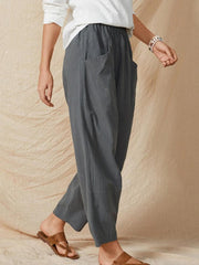 Women's Casual Solid Color Elastic Waist Cropped Trousers