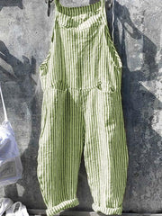 Women's cotton and linen striped lace-up jumpsuit