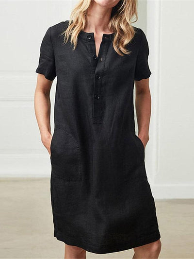 Women's Loose Oversized Button Cotton Linen Short Sleeve Dress