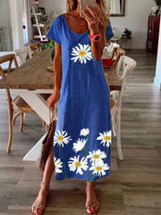 Women's hem split daisy print dress