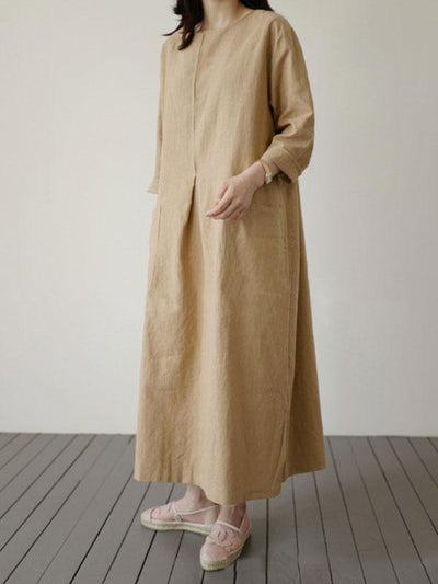 Women's Retro Linen Casual Shirt Dress