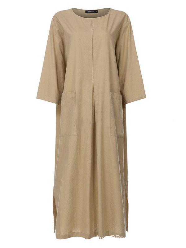 Women's Retro Linen Casual Shirt Dress