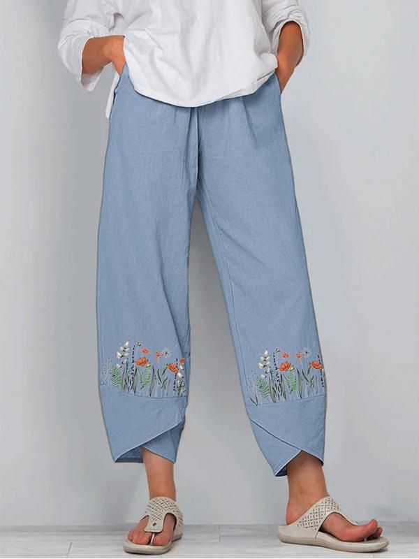 Fashion Loose And Irregular Printed Cotton And Linen Trousers