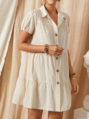 Single-breasted Solid Color Short-sleeved Shirt Dress