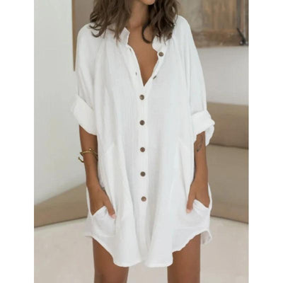 Medium Length Cotton Linen Breasted Loose Shirt