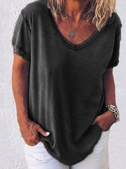 Solid Color Loose And Comfortable V-neck T-shirt