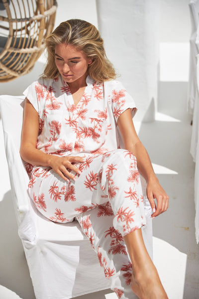 Maggie Pajama Set - Long Pants - Vintage Palm Sunset