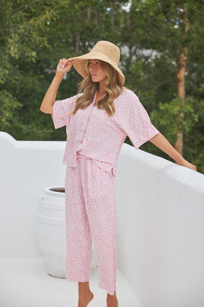 Marnie Sleep Set - Lounge Pants - Reverse Dot Pink