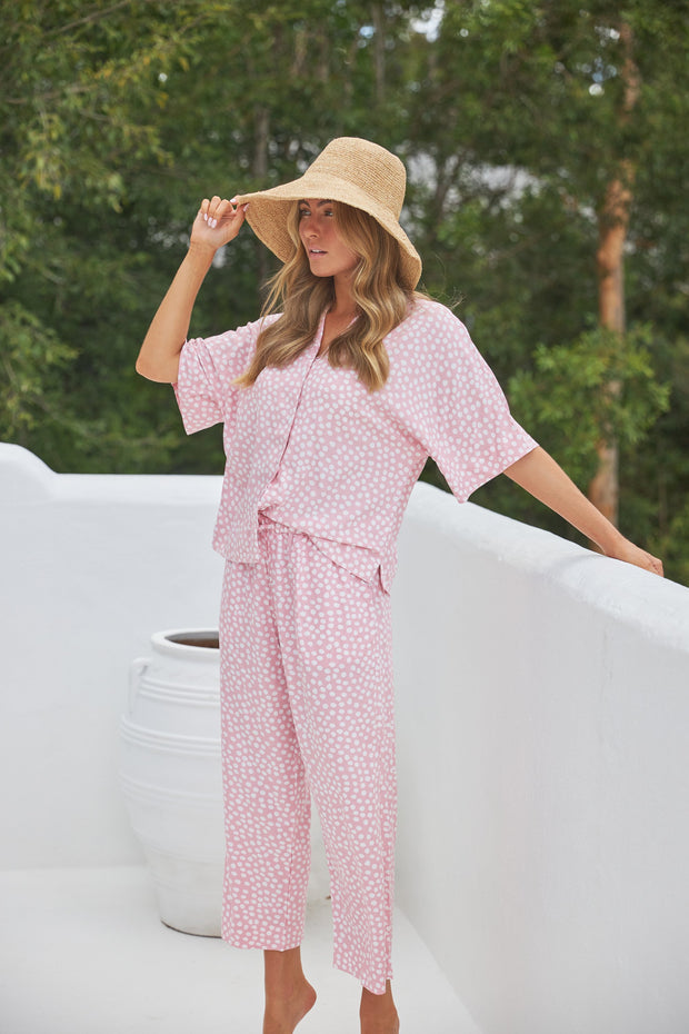 Marnie Sleep Set - Lounge Pants - Reverse Dot Pink