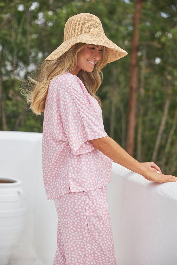 Marnie Sleep Set - Lounge Pants - Reverse Dot Pink