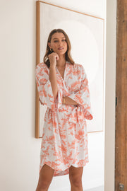 Short Kimono Robe - Summer Toile - Coral