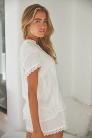 Maggie Pajama Set - Bridal - Plain Ivory + Daisy Trim