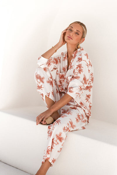 Maggie Pajama Set - Long - Vintage Palm Sunset