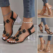 Madara | Stylish sandal with rhinestone flower and solid heel