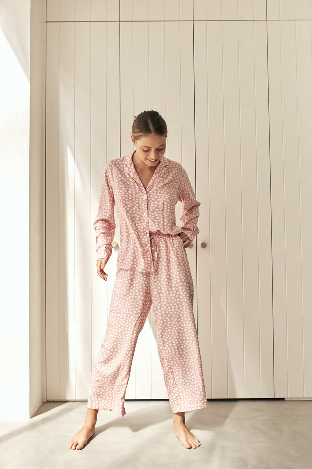 Annabel Long Pajama Set - Reverse Dot Pink