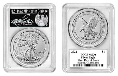2022 $1 Silver Eagle PCGS MS70 First Day of Issue Thomas Cleveland Freedom Label